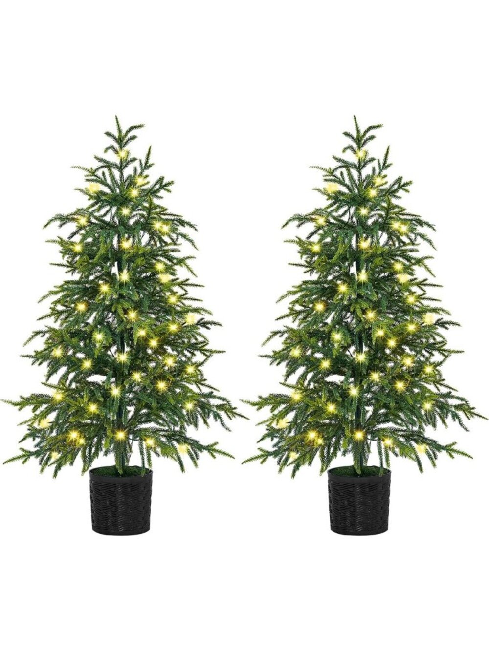 Juegoal 3FT Pre-Lit Artificial Christmas Tree 2 Pack, Norfolk Potted Tree
